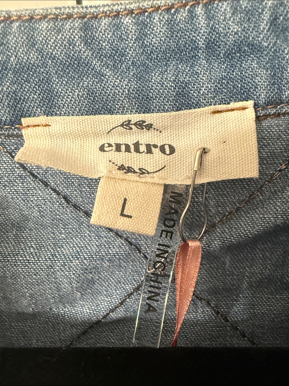 NWT Entro Light Blue Embroidered Chambray Mini Dress with pockets! - Picture 2 of 7